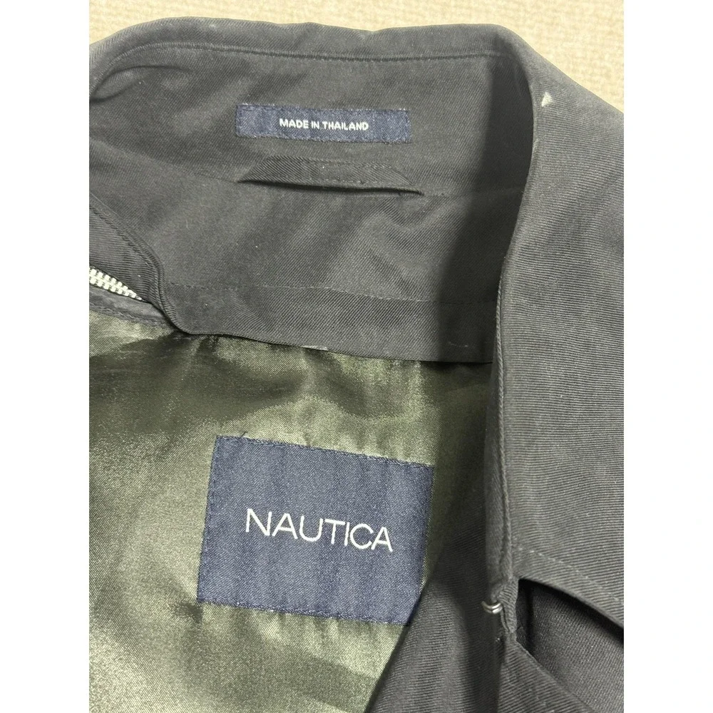 Nautica Trench Coat Mens 40 Black Belted‎ Double Breasted Removable Liner
